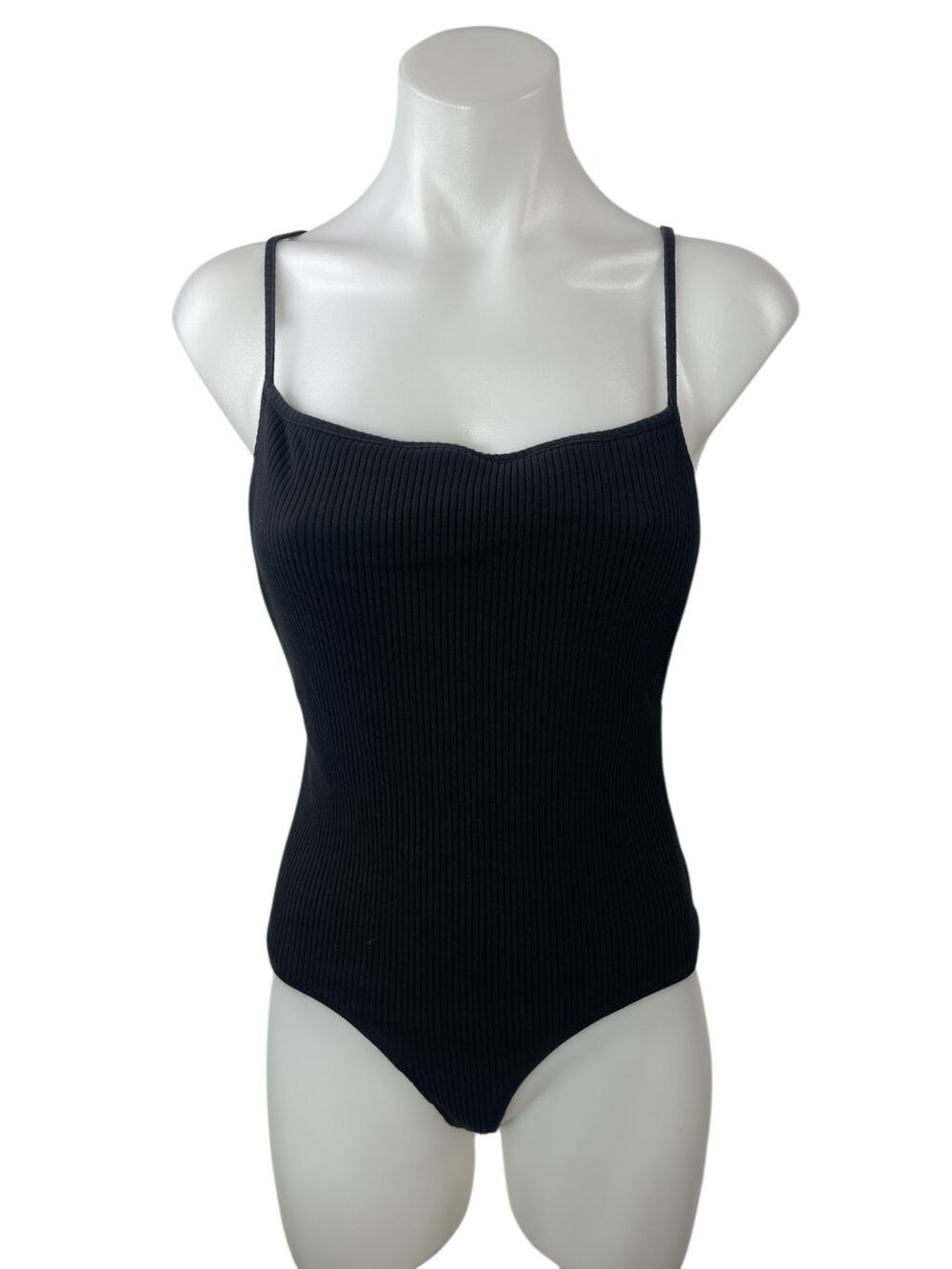 By The Way Women's Black Ribbed Sleeveless Square Neck Cami Tank Bodysuit Top L